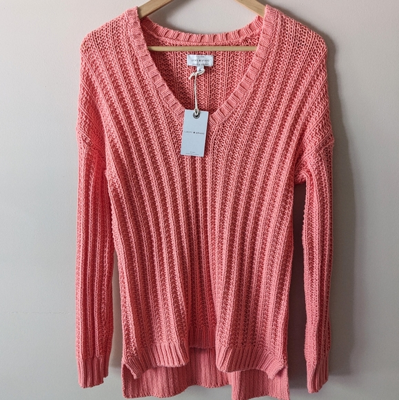 Lucky Brand | Coral V-neck Sweater - Picture 1 of 7